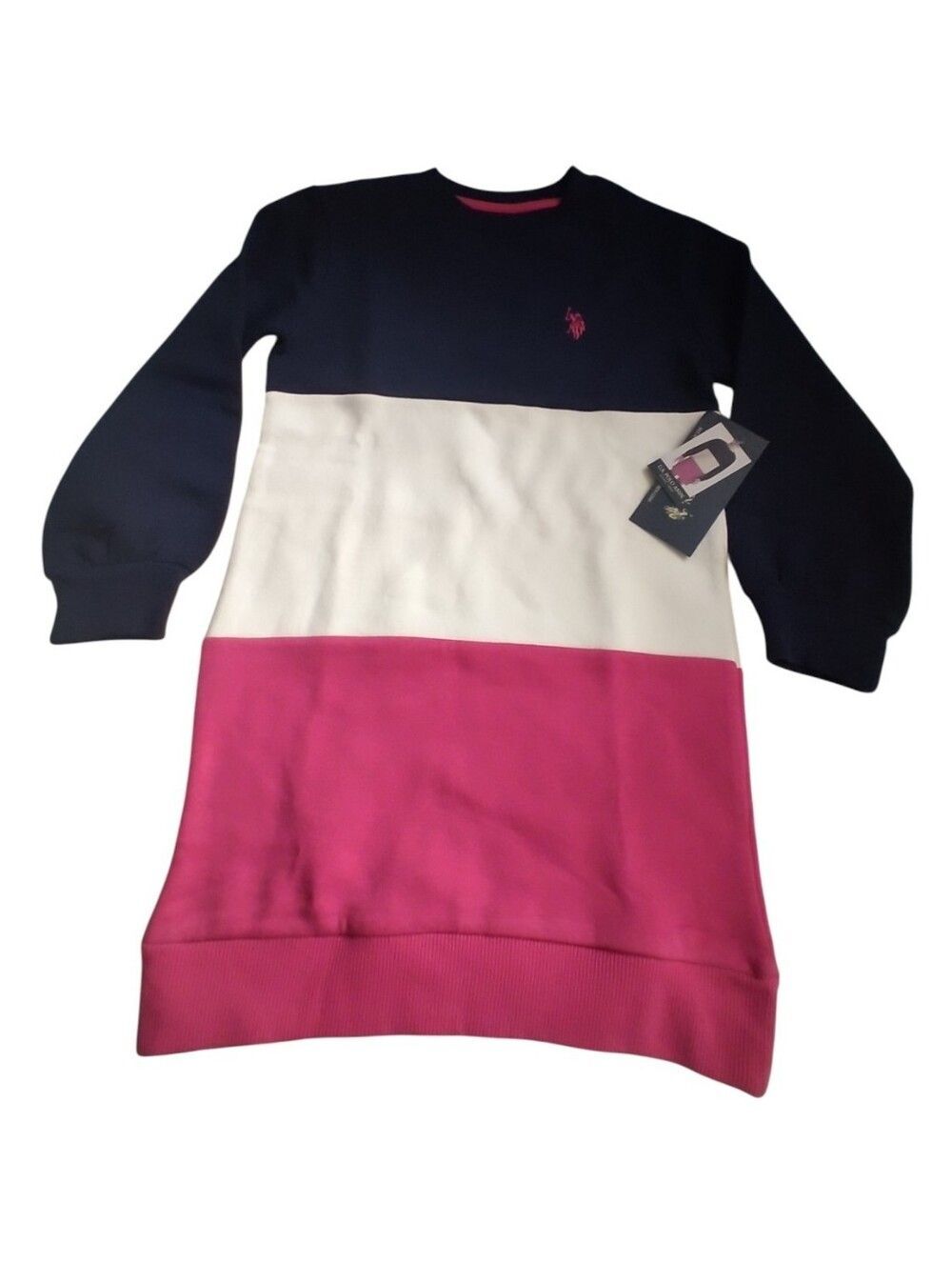 U.S. Polo Assn. Girls Navy White Pink Colorblock Sweater Dress New Size S 6/6X